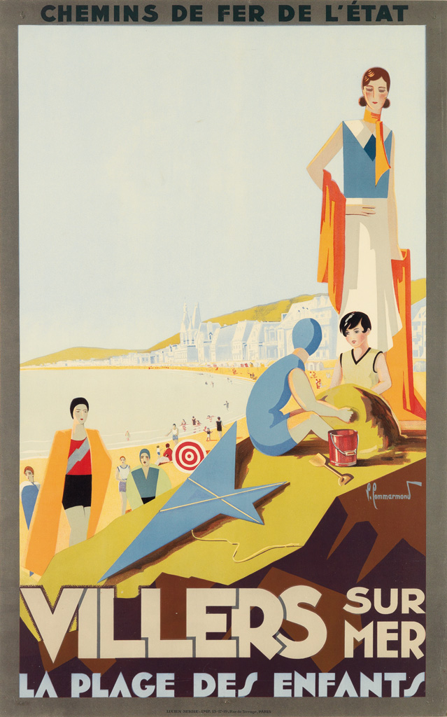 PIERRE COMMARMOND (1897-1983). VILLERS SUR MER / LA PLAGE DES ENFANTS. Circa 1935. 39x24 inches, 99x61 cm. Lucien Serre, Paris.
